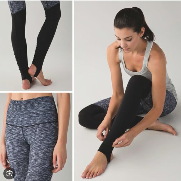 Lululemon EUC wunder under stirrup leggings in dramatic static black white 6 - Picture 2 of 9
